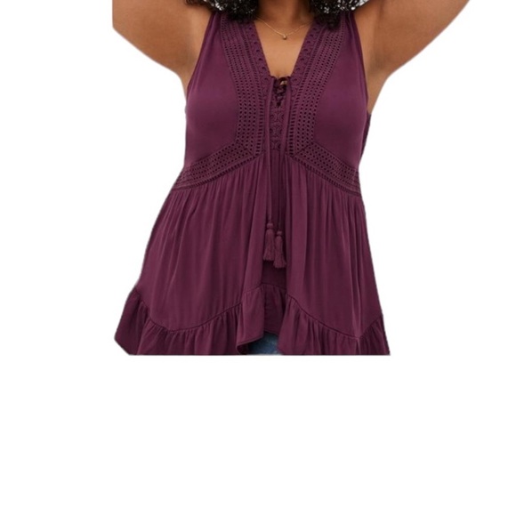 Torrid Boho Sleeveless Stretch Challis Lace Up Tank - Picture 3 of 15